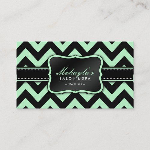 Elegant Pastel Green and Black Chevron Pattern Business Card
