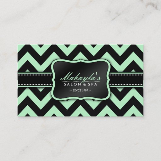 Customizable Elegant Pastel Green and Black Chevron Pattern Business Card