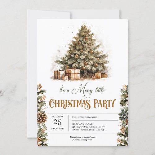 Elegant pastel green and faux gold holiday invitation