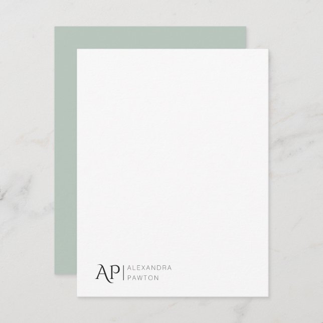 Elegant Pastel Green Custom Name Personal Note Card (Front/Back)