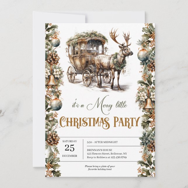 Elegant pastel green faux gold and reindeer  invitation (Front)