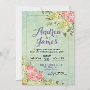 Elegant Pastel Green Floral Engagement Party Invitation