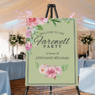 Elegant Pastel Green Flower Farewell Party Foam Board