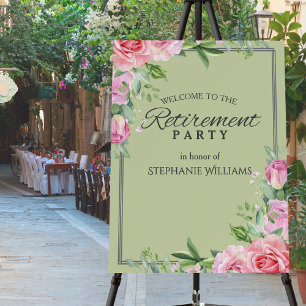 Elegant Pastel Green Flower Retirement Party  Foam Board