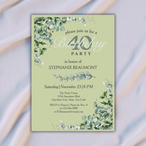 Elegant Pastel Green Flower Women's 40th Birthday 