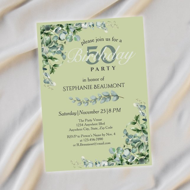 Elegant Pastel Green Flower Women's 50th Birthday  Invitation (Creator Uploaded)
