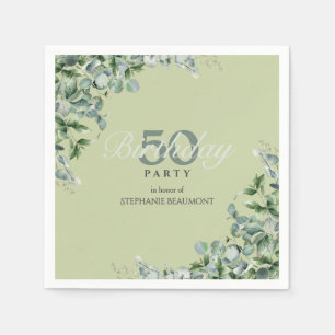 Elegant Pastel Green Flower Women's 50th Birthday  Napkins