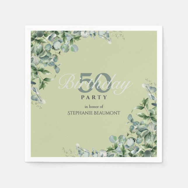 Elegant Pastel Green Flower Women's 50th Birthday  Napkins (Front)