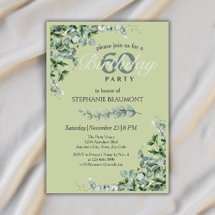Elegant Pastel Green Flower Women's 60th Birthday Invitation