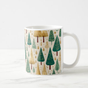 Elegant Pastel Green Gold Christmas Tree Pattern Coffee Mug