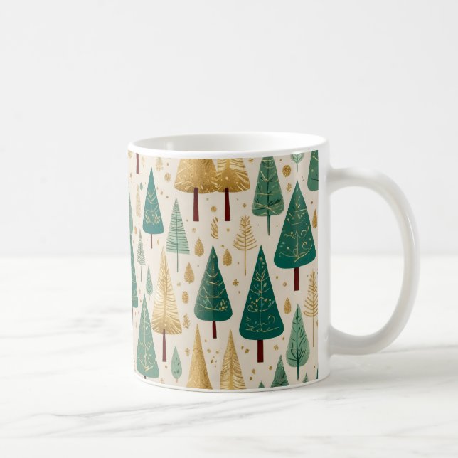 Elegant Pastel Green Gold Christmas Tree Pattern  Coffee Mug (Right)