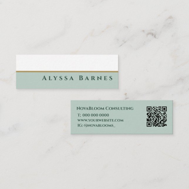 Elegant Pastel Green Gold Consultant  Mini Business Card (Front/Back)