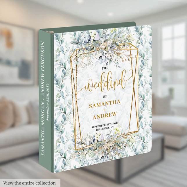 Elegant Pastel Green Gold Eucalyptus Wedding Album 3 Ring Binder (Elegant Pastel Green Gold Eucalyptus Wedding Album 3 ring binder)