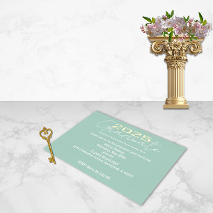 Elegant Pastel Green golden foil Graduation Invitation