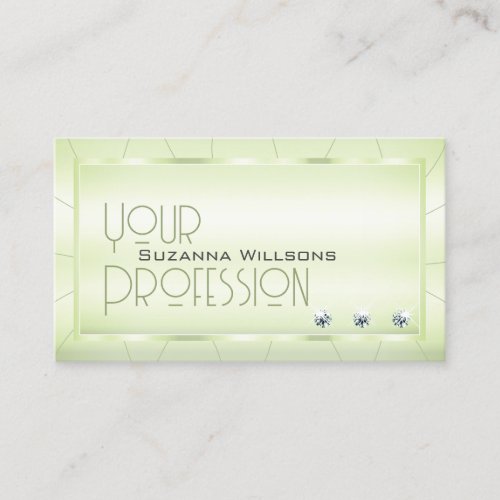 Elegant Pastel Green with Diamonds and Logo Chic Business Card