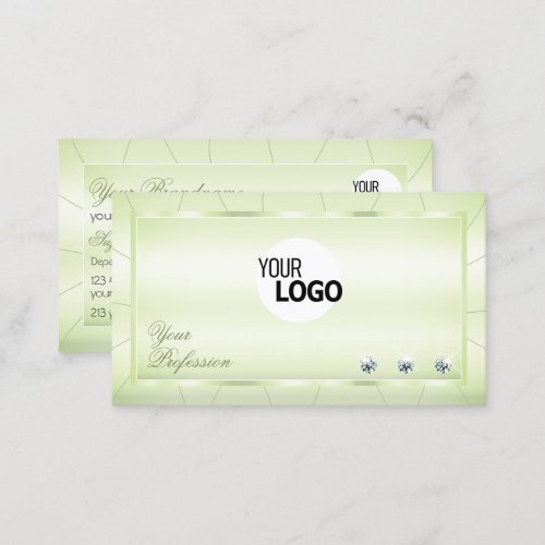 Elegant Pastel Green with Diamonds and Logo Modern Business Card