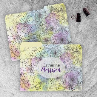 Elegant Pastel Hand-Drawn Florals Black Line Art 