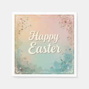 Elegant Pastel Happy Easter Watercolor Floral  Napkins