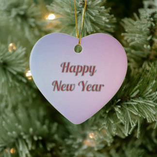 Elegant Pastel Heart Happy New Year Ceramic  Ceramic Ornament