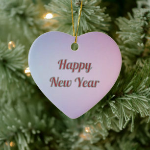 Elegant Pastel Heart Happy New Year Ceramic Ornament