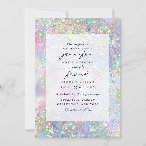 Elegant Pastel Holographic Glitter Glam Invitation