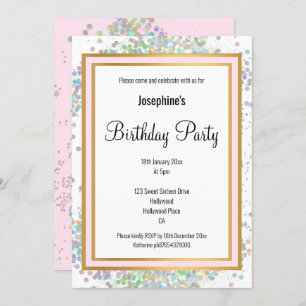 ELEGANT PASTEL HOLOGRAPHIC PINK GOLD BIRTHDAY INVITATION