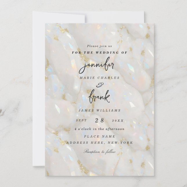 Elegant Pastel Iridescent Sparkly Opal Stone Invitation (Front)