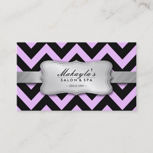 Elegant Pastel Lavender and Black Chevron Pattern Business Card Templates