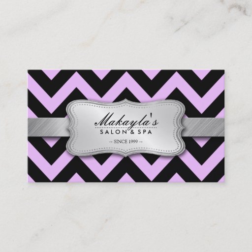 Customizable Elegant Pastel Lavender and Black Chevron Pattern Business Card Templates