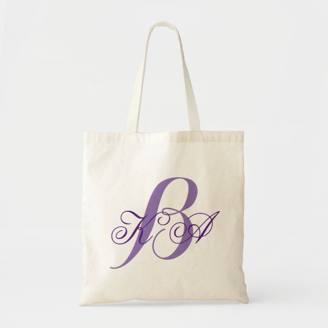 elegant pastel lilac purple monograms bridesmaid tote bag (Front)