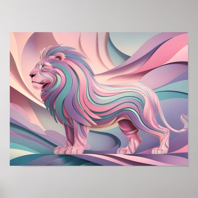 Elegant Pastel Lion Abstract Wallpaper Poster (Front)