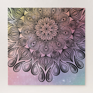 Elegant Pastel Mandala Trippy Psychedelic Hippie Jigsaw Puzzle