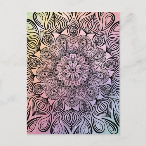   Elegant Pastel Mandala Trippy Psychedelic Hippie Postcard