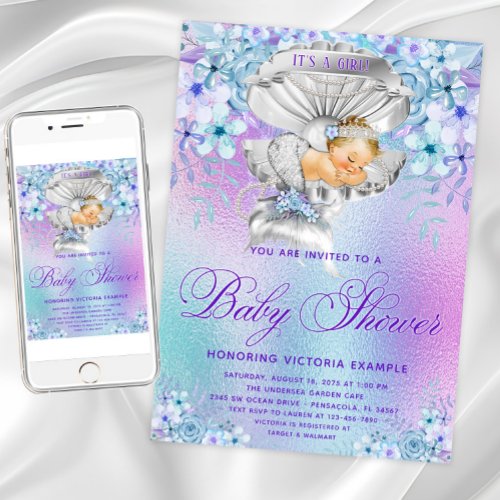 Elegant Pastel Mermaid Baby Shower Invitations