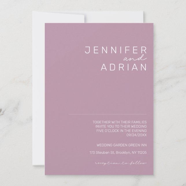 Elegant Pastel Minimal Purple Modern Simple Weddin Invitation (Back)