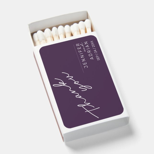 Elegant Pastel Minimal Purple Wedding Matchboxes (Front Open)