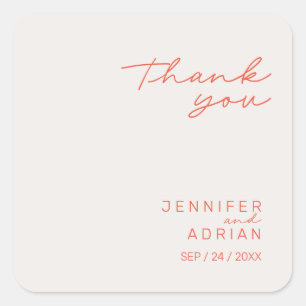 Elegant Pastel Minimal Thank You Wedding Square Sticker