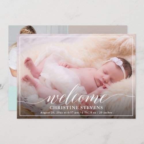 Elegant Pastel Mint 3 Photo Birth Announcement