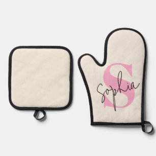 Elegant Pastel Monogram Oven Mitt & Pot Holder Set