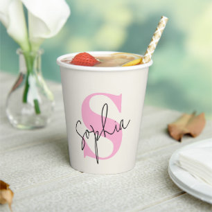 Elegant Pastel Monogram Personalized Paper Cups