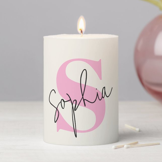 Elegant Pastel Monogram Pillar Candle (In Situ)