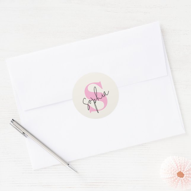 Elegant Pastel Monogram Round Sticker (Envelope)