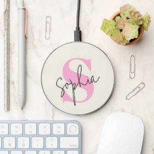Elegant Pastel Monogram Wireless Charger