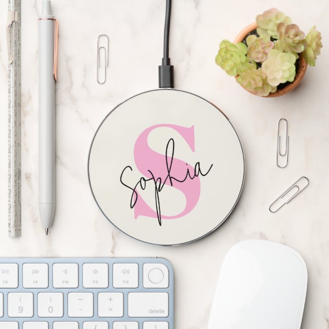 Elegant Pastel Monogram Wireless Charger (Desk)
