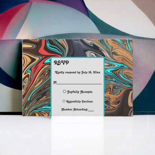 Elegant Pastel Oil Colorful Waves Abstract Wedding RSVP Card