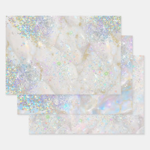 Elegant Pastel Opal Holographic Glitter Wrapping Paper Sheets