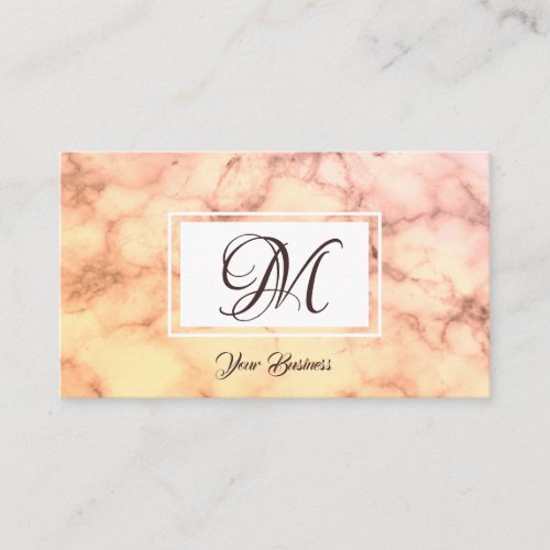 Elegant Pastel Orange Marble Stylish Monogram Business Card