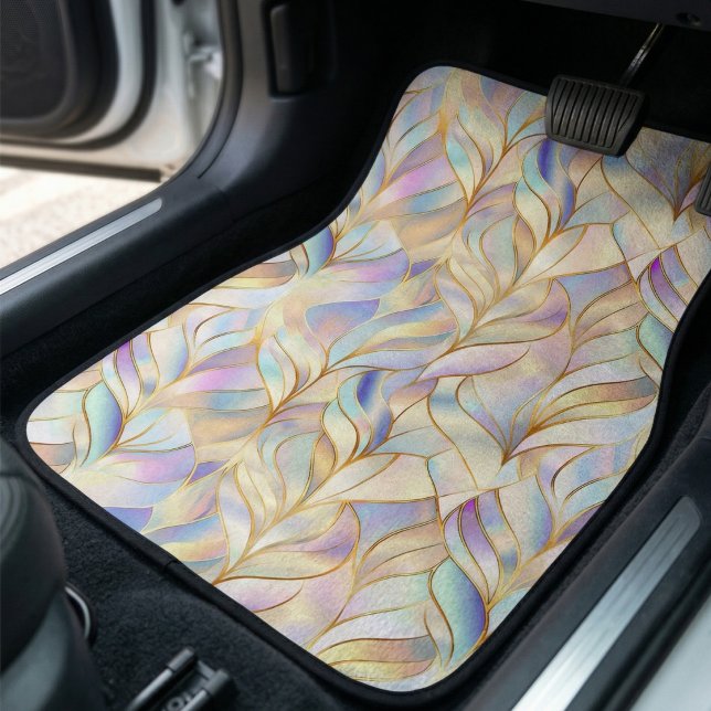 Elegant Pastel Pattern Car Floor Mat (iridescent pastel pink purple blue gold leaf pattern car mat set)