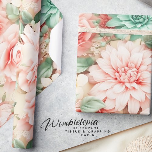 Elegant Pastel Peach Floral Watercolor  Wrapping Paper