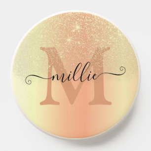 Elegant Pastel Peach Ombre Glitter Rain Sparkle PopSocket